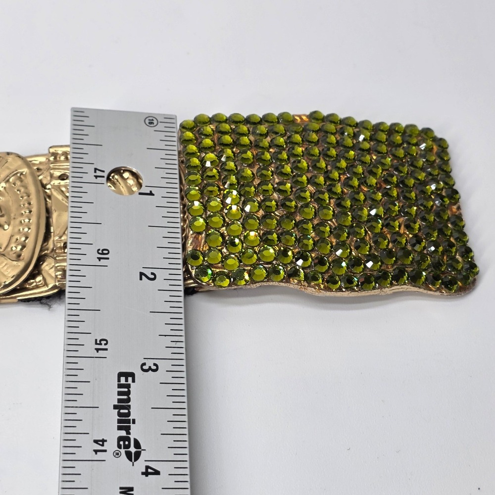 Vintage Waist Belt Stretch Gold Green Rhinestones OS Mermaid Scale Y2K Glam Boho - Picture 10 of 10